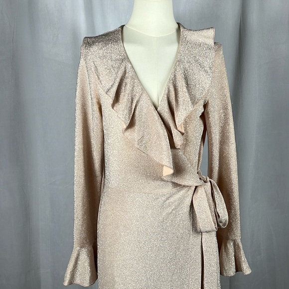 Free People One More Time Lurex Wrap Dress in Peach. - Picture 5 of 10